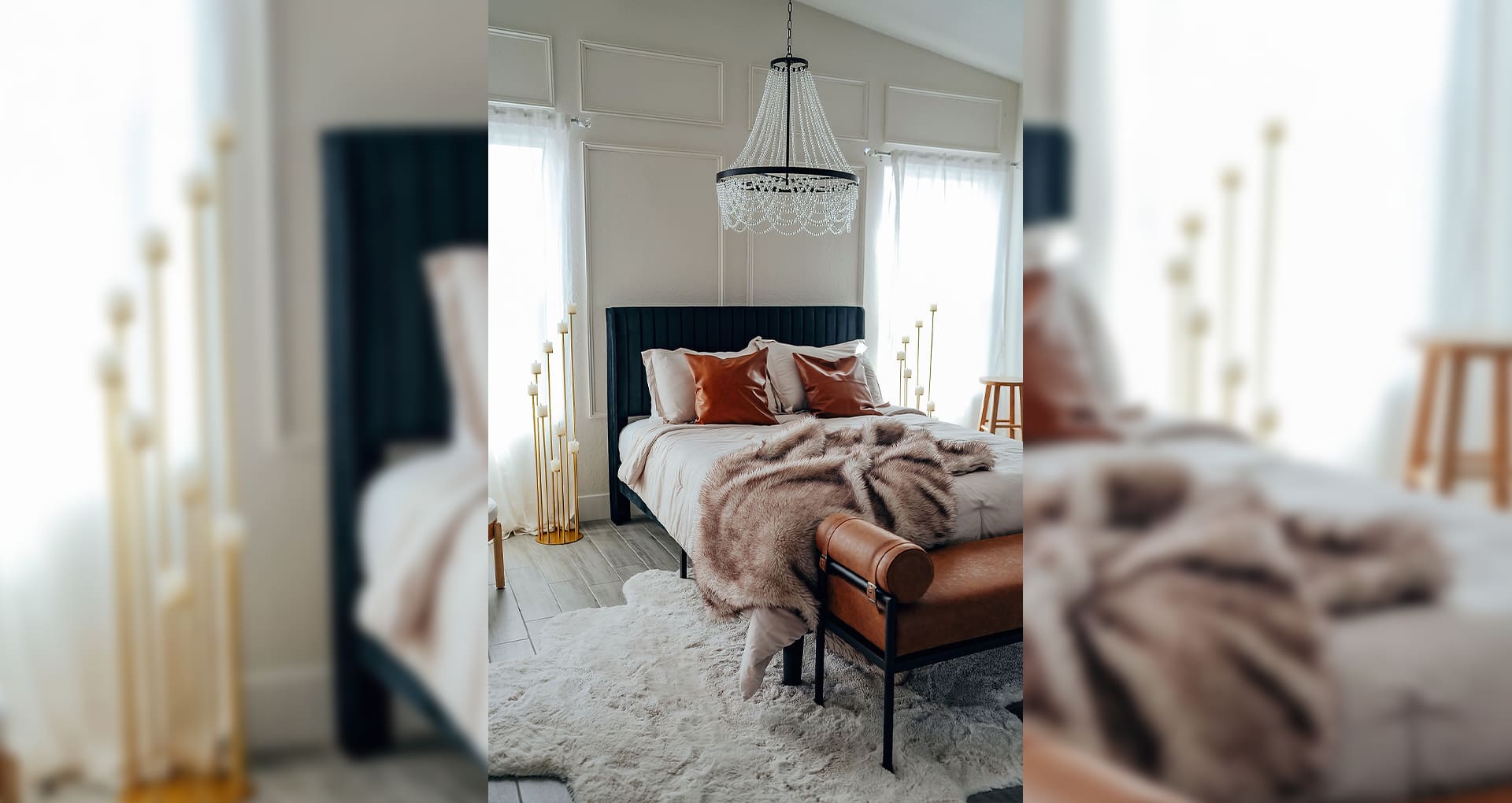 A bedroom with a bed, chair and window.